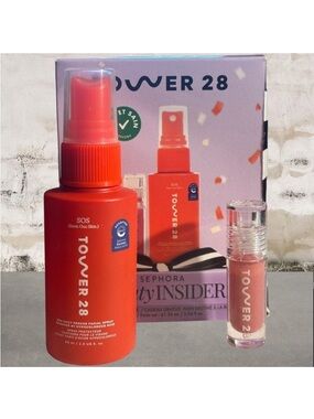 Tower 28 SOS Daily Rescue Facial Spray & Mini Gloss - Bright Red and Pink